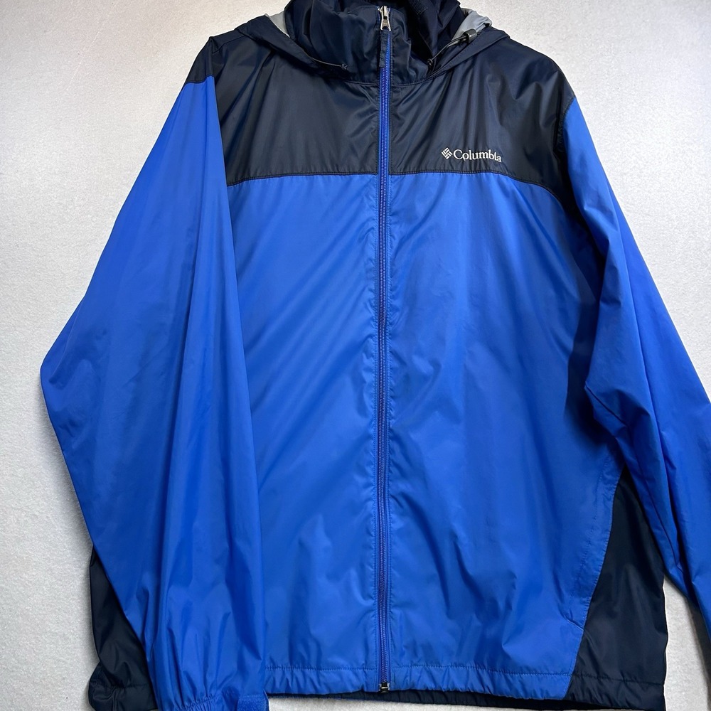 Columbia Windbreaker Raincoat Lightweight Jacket Hooded Full Zip Size L Blue
